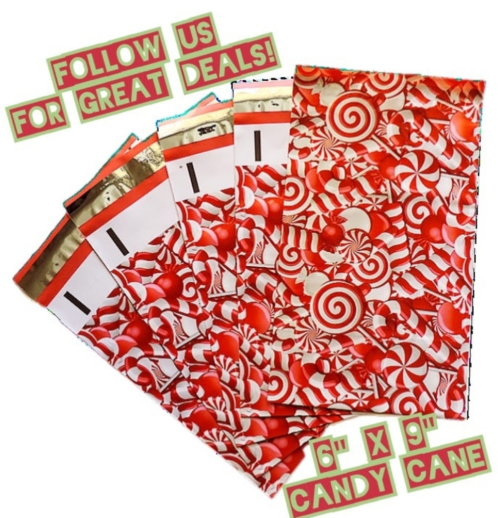 50 Candy Cane 6x9 Poly Mailers